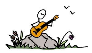 Doodle of a guitar player happily improvising